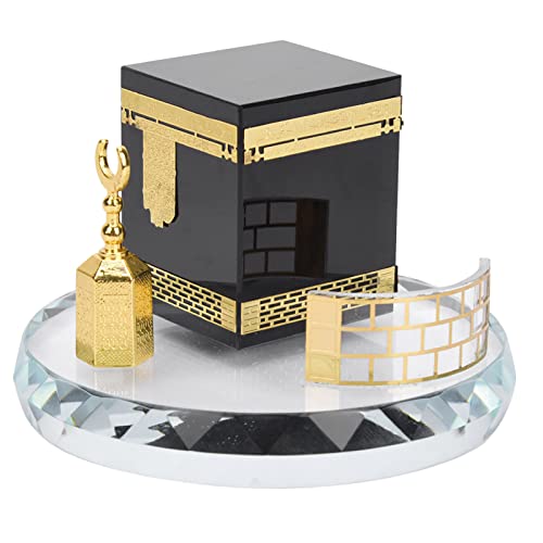 Muslim Crystal Gilded Kaaba Clock Tower Miniature Model Showpiece Muslim Crystal Gilded kaaba Model Kits Islamic Architecture Handicraft Home Vehicle Decor Islamic Building Gift