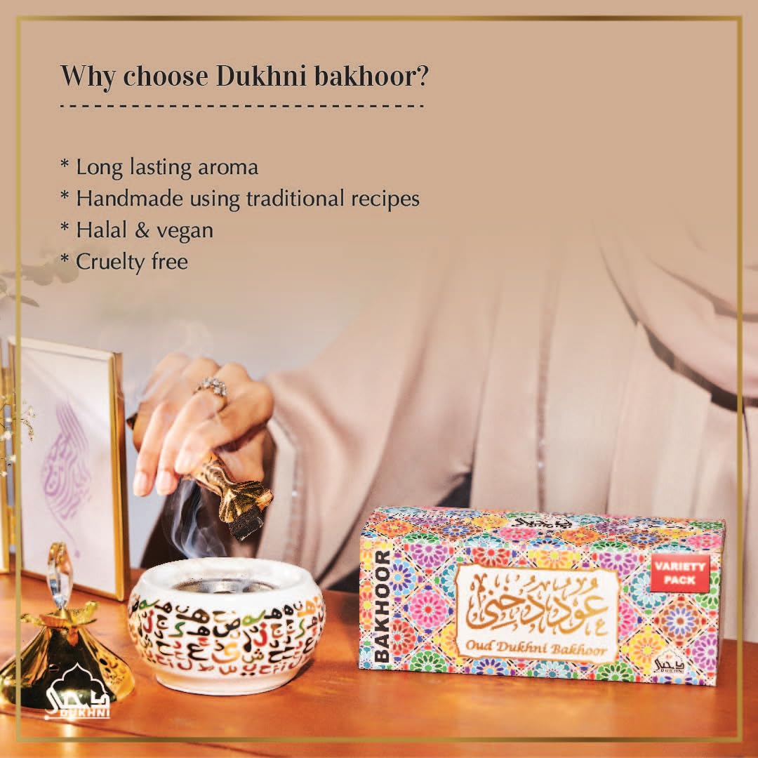 Oud Bakhoor Variety Box by Dukhni | Assorted Box | 30 Pieces Bakhoor | Gift Set & Refill Kit | Arabic Bakhoor Incense | Islamic Gifts, Eid & Ramadan Gift for Men and Women | Luxurious, Long Lasting