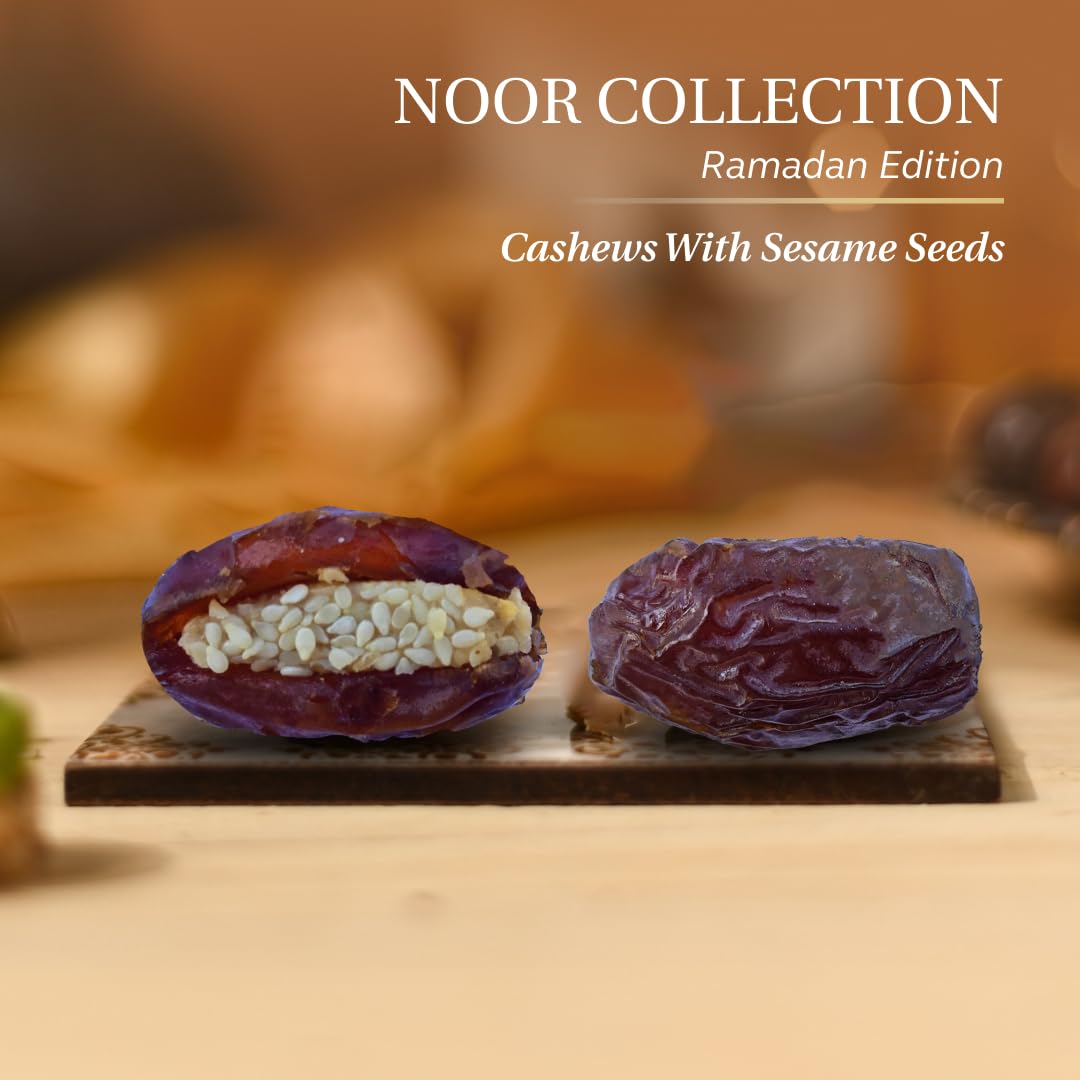 Laumiere Gourmet Fruits - Noor Collection [Ramadan Edition] - Square (16 Pcs) - Halal Dried Fruits and Nuts Basket - Medjool Dates Box - Hamper - Ramzan Festive Celebrations - No Added Sugar