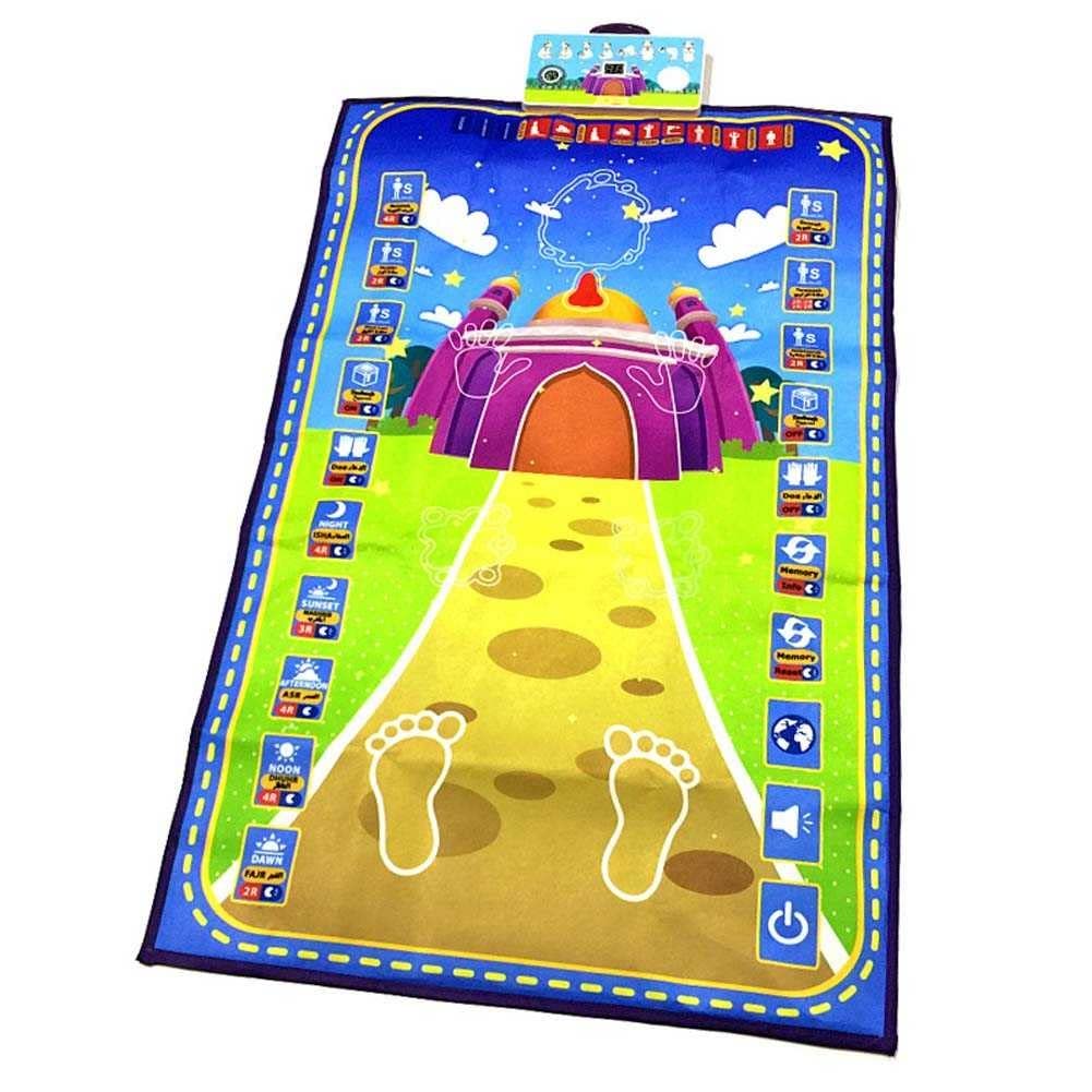 Asheep Muslim Prayer Rug for Kids, Smart Electronic Islamic Prayer Carpet Mat, Teaching Talking Music Mat with Worship Step Guide for Kids Toddlers, 43.3x27.5 in (Color : Green)