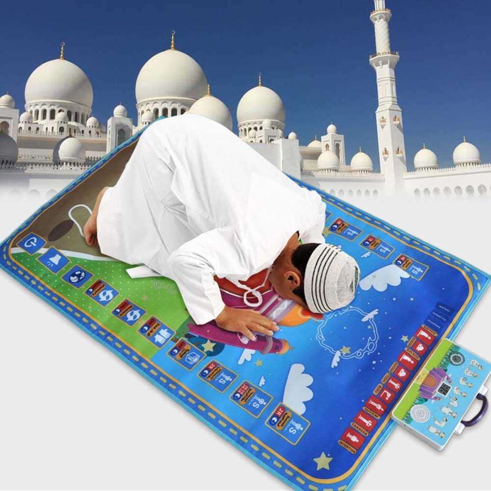 Asheep Muslim Prayer Rug for Kids, Smart Electronic Islamic Prayer Carpet Mat, Teaching Talking Music Mat with Worship Step Guide for Kids Toddlers, 43.3x27.5 in (Color : Green)