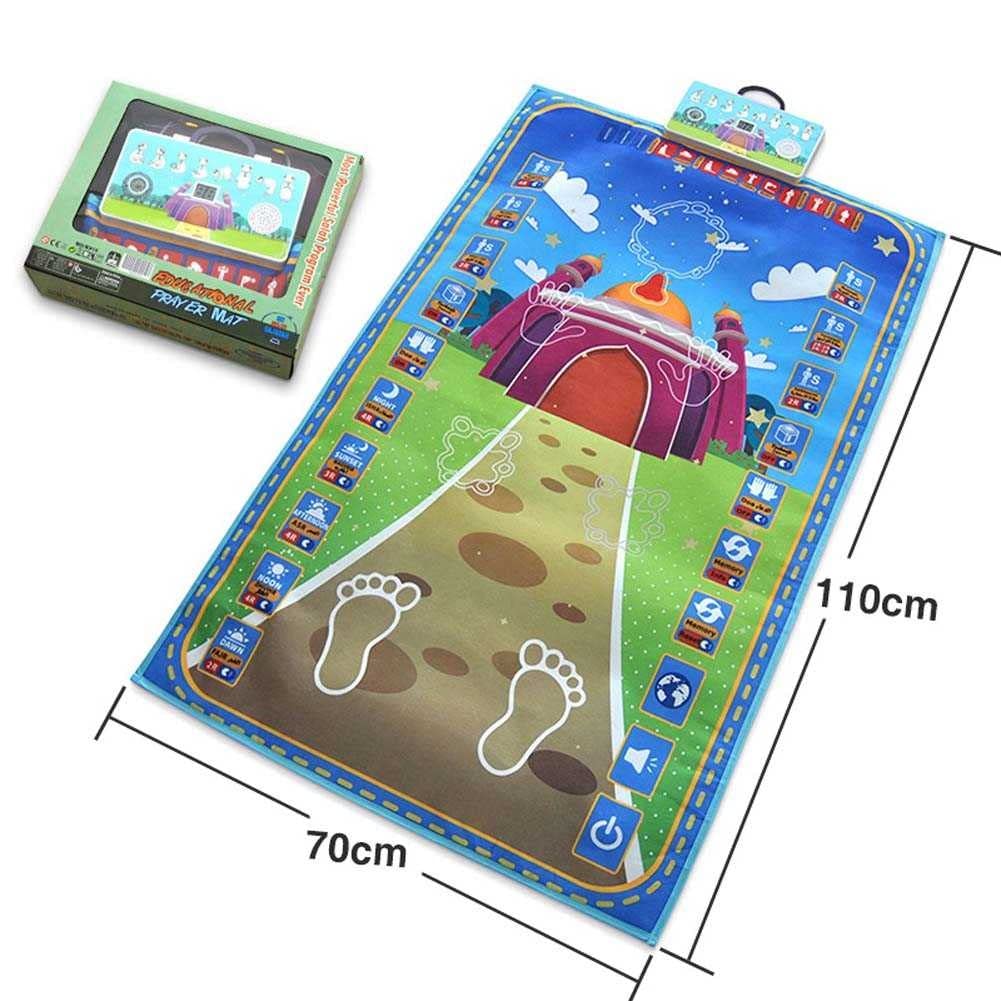 Asheep Muslim Prayer Rug for Kids, Smart Electronic Islamic Prayer Carpet Mat, Teaching Talking Music Mat with Worship Step Guide for Kids Toddlers, 43.3x27.5 in (Color : Green)