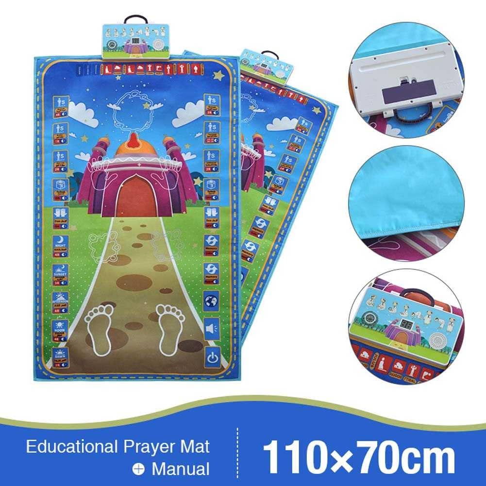 Asheep Muslim Prayer Rug for Kids, Smart Electronic Islamic Prayer Carpet Mat, Teaching Talking Music Mat with Worship Step Guide for Kids Toddlers, 43.3x27.5 in (Color : Green)