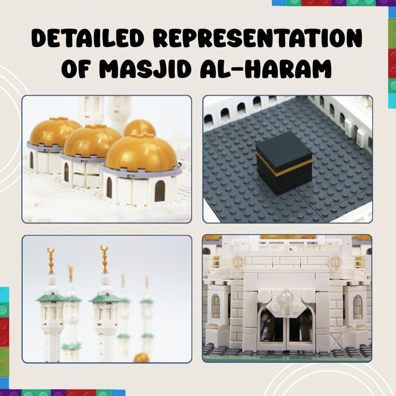 Alif and Friends Masjid Al Haram Building Blocks Set - 2000+ Pcs Grand Mosque of Mecca Islamic Toys for Kids - Muslim Eid Mubarak Eid Gifts for Kids