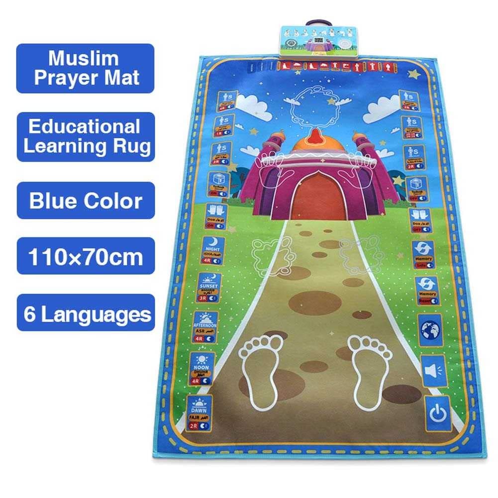 Asheep Muslim Prayer Rug for Kids, Smart Electronic Islamic Prayer Carpet Mat, Teaching Talking Music Mat with Worship Step Guide for Kids Toddlers, 43.3x27.5 in (Color : Green)