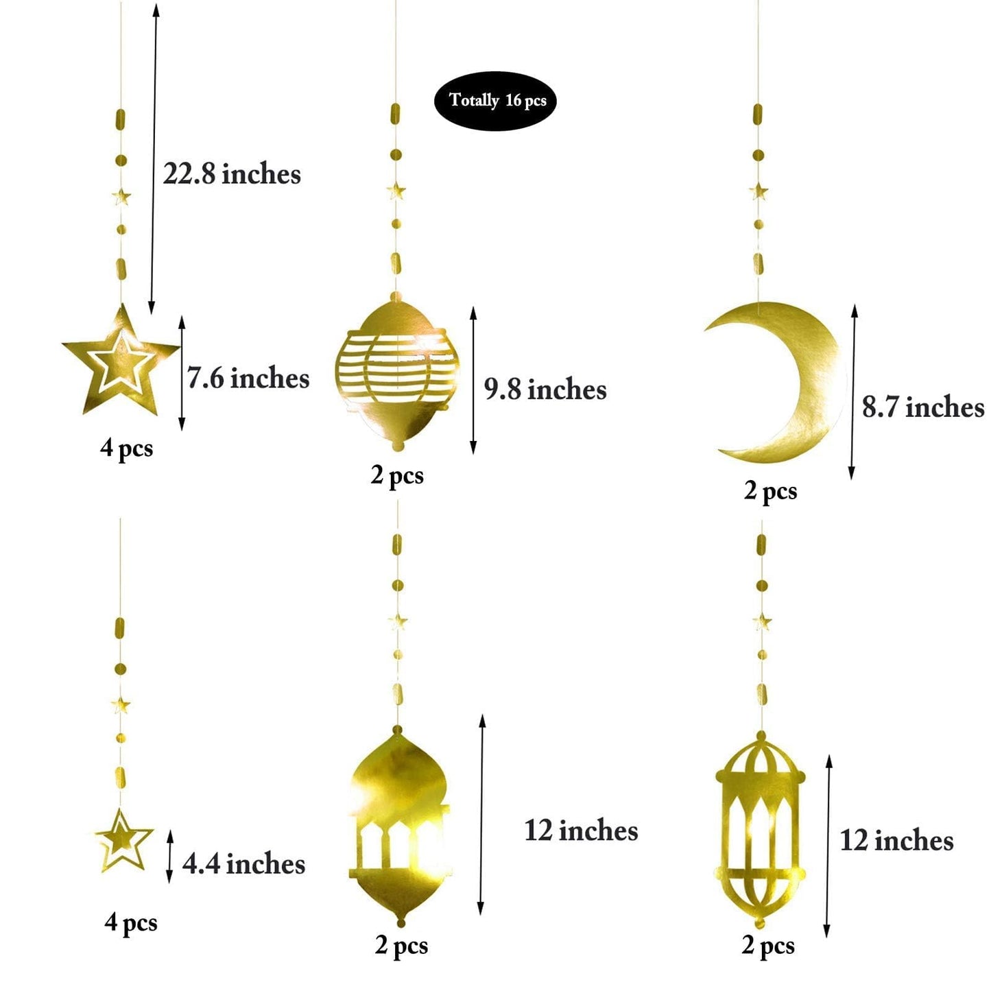 Cheerland Star Moon Lantern Ramadan Garland Kit Eid Streamer Decoration for Home Shining Ramadan Mubarak Party Decor Hanging Lesser Bairam Islam Holiday Celestial Banner Pack of 16