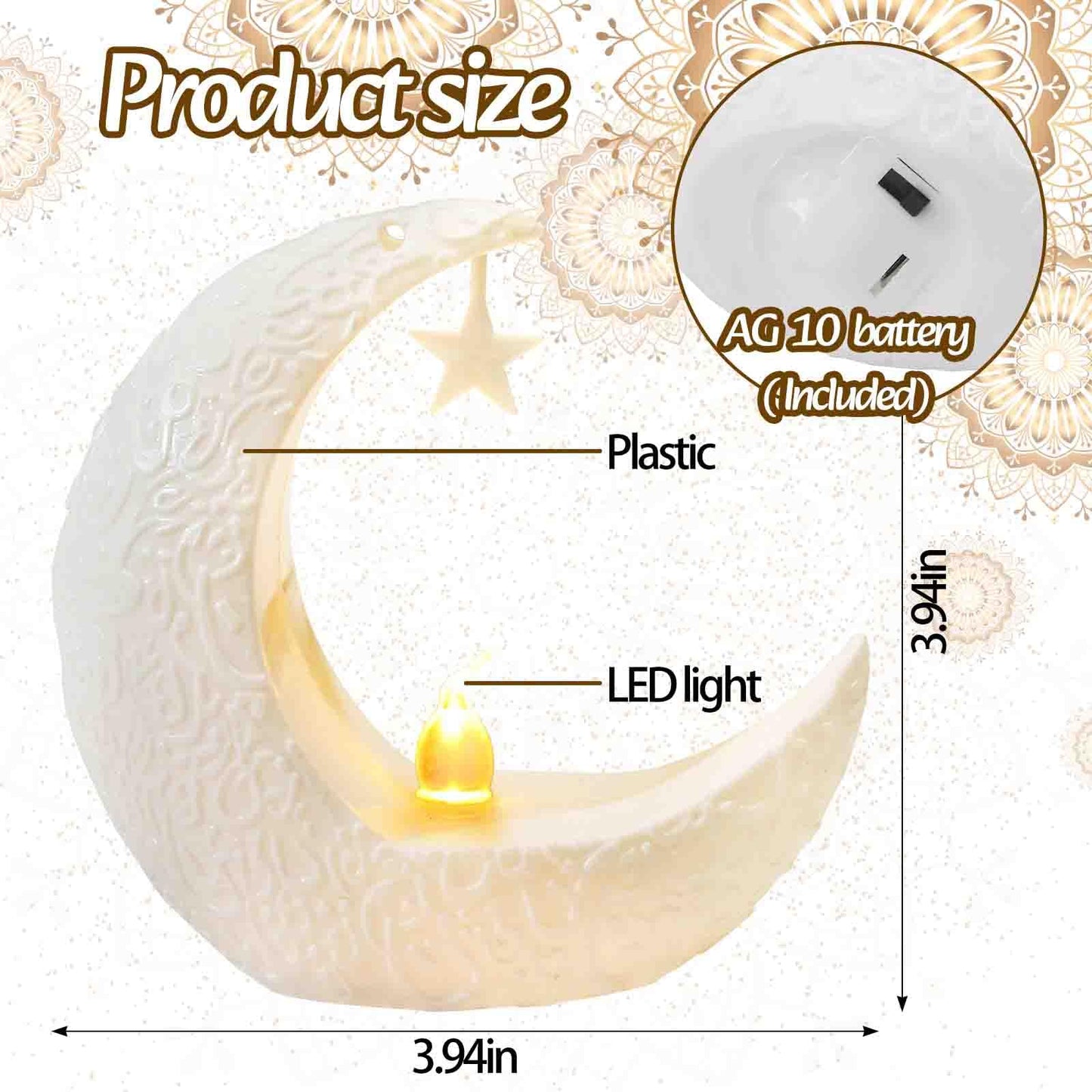 Glodecart 2PCS Mini Ramadan Moon Light for Ramadan Decorations, White Mini Moon Star Light Eid Lamp for Ramadan Table Decoration Ramadan Gift Home Decor, Eid Ramadan Candle Lights Nightstand Decor