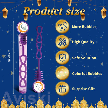 80Pcs Eid/Ramadan Mubarak Bubble Wands, Mini Bubble Wands for Eid Party Favors, Islamic Gift Toys for Girls Boys Kids Toddler Adults, Party Bag Stuffers Goodie Bag Filler, Classroom Prizes