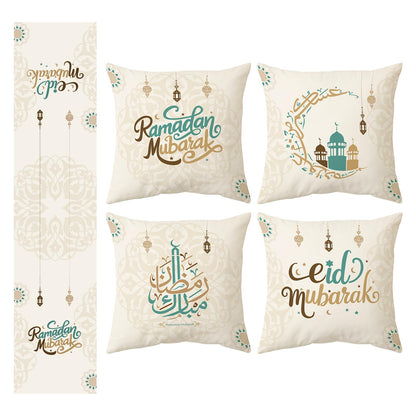 CABEST Ramadan Decorations for Home 2025 - Table Runner & 4pcs 18x18 inches Pillow Covers - Ramadan Decor for Table Couch - Gifts-Indoor