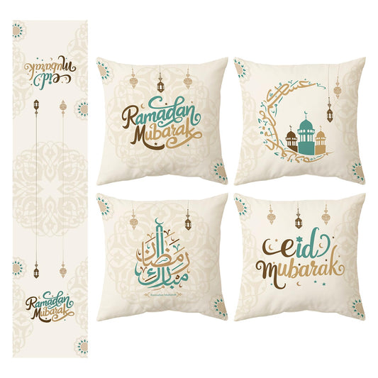 CABEST Ramadan Decorations for Home 2025 - Table Runner & 4pcs 18x18 inches Pillow Covers - Ramadan Decor for Table Couch - Gifts-Indoor