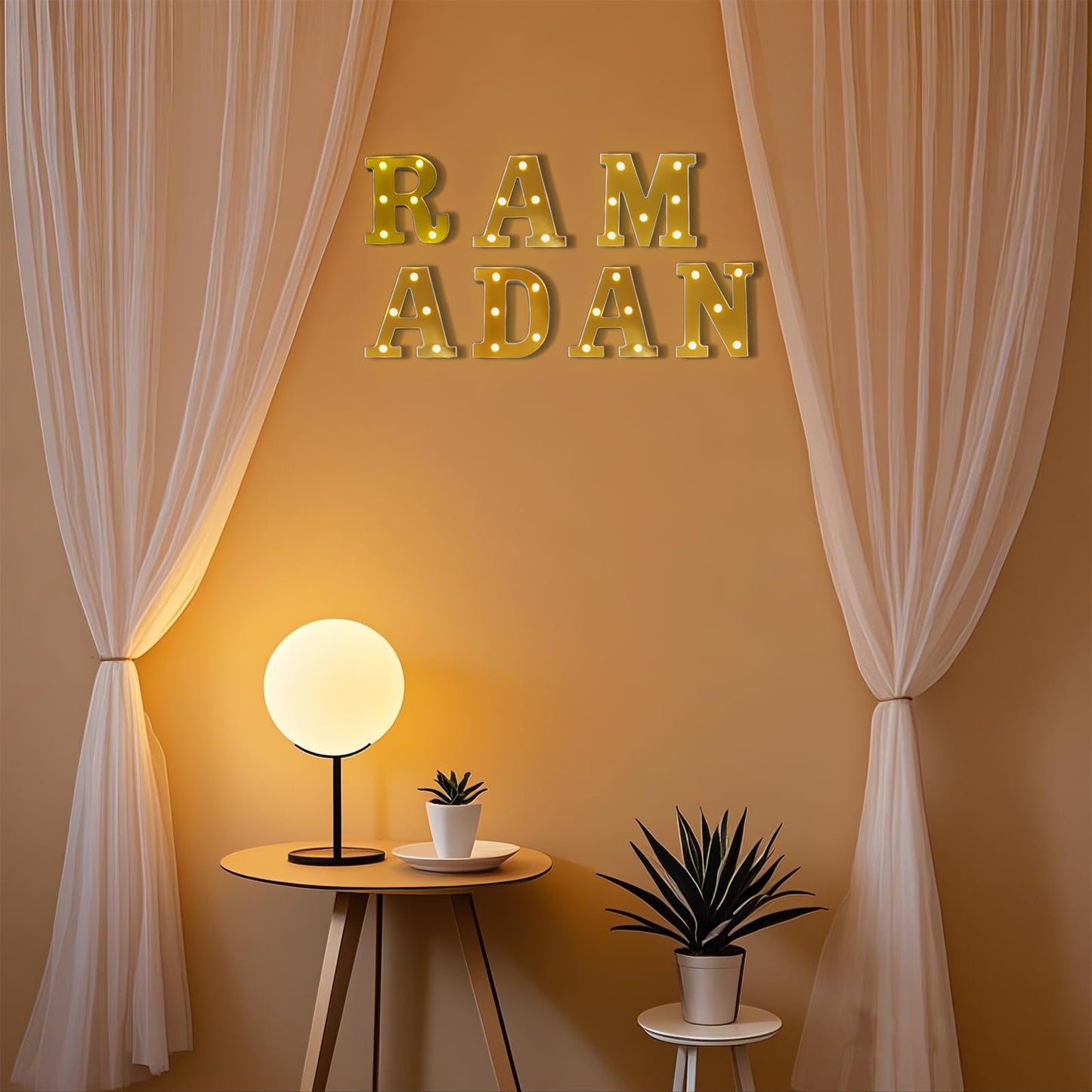 Fadraney 7Pcs Ramadan LED Letter Lights, Battery-Powered Ramadan Table Decoration, LED Light Up Ramadan Letters with Mirror Surface for Islamic Party Decor