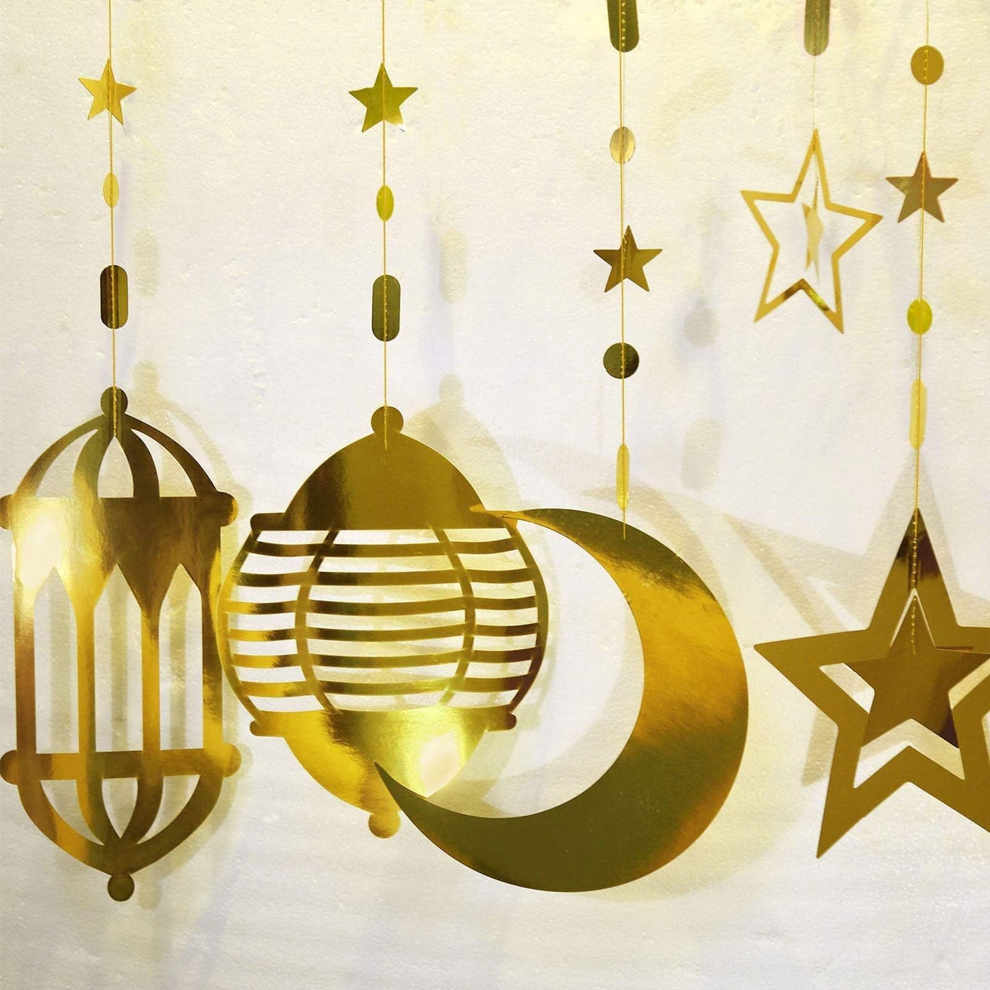 Cheerland Star Moon Lantern Ramadan Garland Kit Eid Streamer Decoration for Home Shining Ramadan Mubarak Party Decor Hanging Lesser Bairam Islam Holiday Celestial Banner Pack of 16