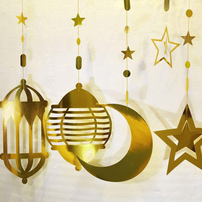 Cheerland Star Moon Lantern Ramadan Garland Kit Eid Streamer Decoration for Home Shining Ramadan Mubarak Party Decor Hanging Lesser Bairam Islam Holiday Celestial Banner Pack of 16