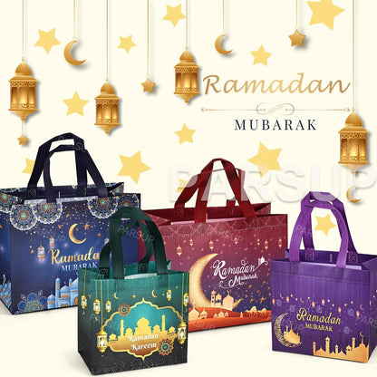 8PCS Ramadan Mubarak Reusable Gift Bags, Assorted Sizes Treat Bags with Handles, Ramadan Mubarak Party Bags, Multifunctional Non-Woven Ramadan Bags for Gifts Wrapping, Ramadan Kareem Party Supplies