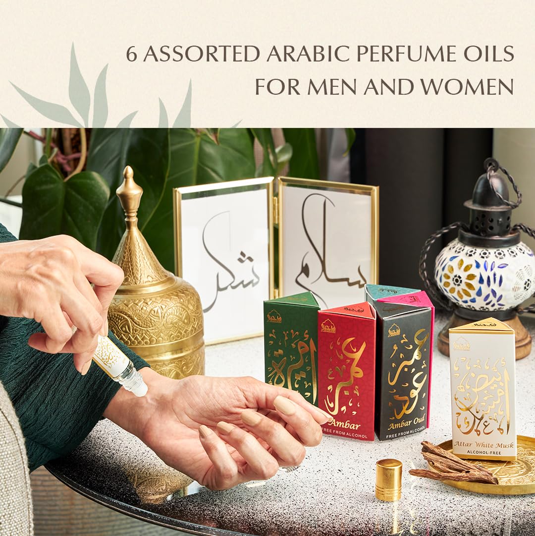 Dukhni Luxury Attar Oil Set Arabian unisex perfume oils | 6 assorted scents x 6ml | Arabic oud fragrance oil | Alcohol free, Vegan | Ramadan & Eid Islamic Gifts