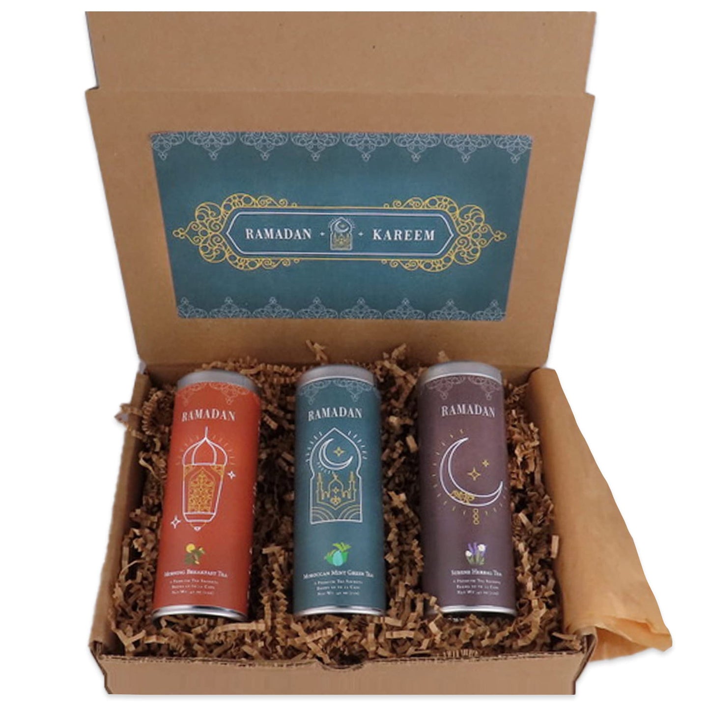 Ramadan Gift Basket by La Tea Dah, Gourmet Tea Gift Set with Three Tins of Tea, Beautifully Packaged Fine Tea Assortment, Islamic Eid, Ramadan Gifts