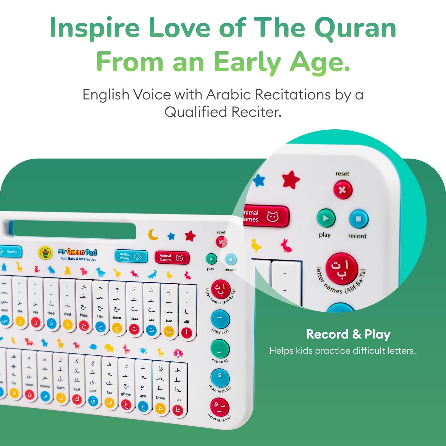 Islamic Toys for Kids - My Quran Pad Educational Toy to Teach Arabic Alphabet for Kids With Daily Words, Animal Names, & More - Smart Interactive Toys to Learn Arabic - Fun Muslim Toys by My Salah Mat