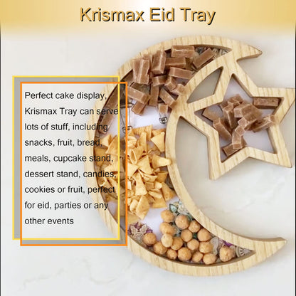 Krismax Ramadan Decorations for Home 2025 Ramadan Tray Eid Tray Ramadan Kareen Moon Star Tray Home Decor Ramadan Serving Tray for Party Decoration Food Tray Snack Cookie Serve Plate