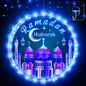 Capoda 9.45 Ramadan Window Lights Eid Mubarak Decorations Moon Start and End with Allah Wall Art Lights up Muslim Plaque for Door Home Eid Al Fitr Party Supplies, Blue