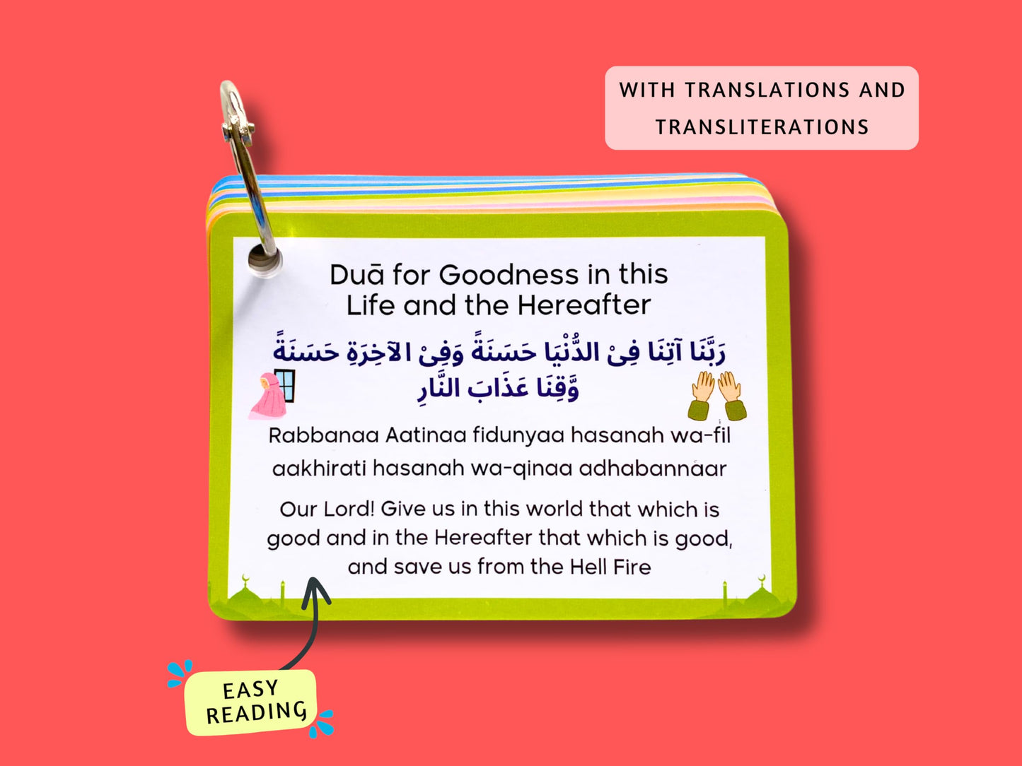 Daily Dua Cards, Islamic Flash Cards, Muslim Children Gift, Dua Cards, Quran, Dua Book, Arabic Dua Cards with Transliteration, Ramadan Gift