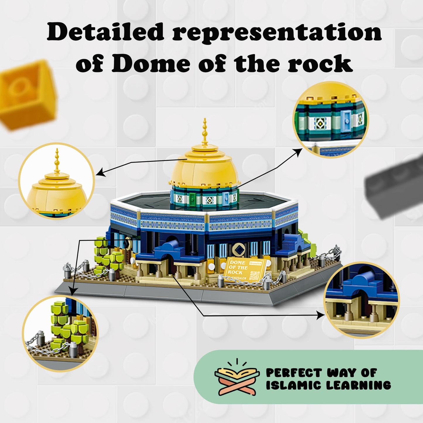 Alif and Friends Dome of The Rock Building Blocks Set - 900+ Pcs Islamic Toys for Kids - Aqsa Muslim Eid Gifts for Kids