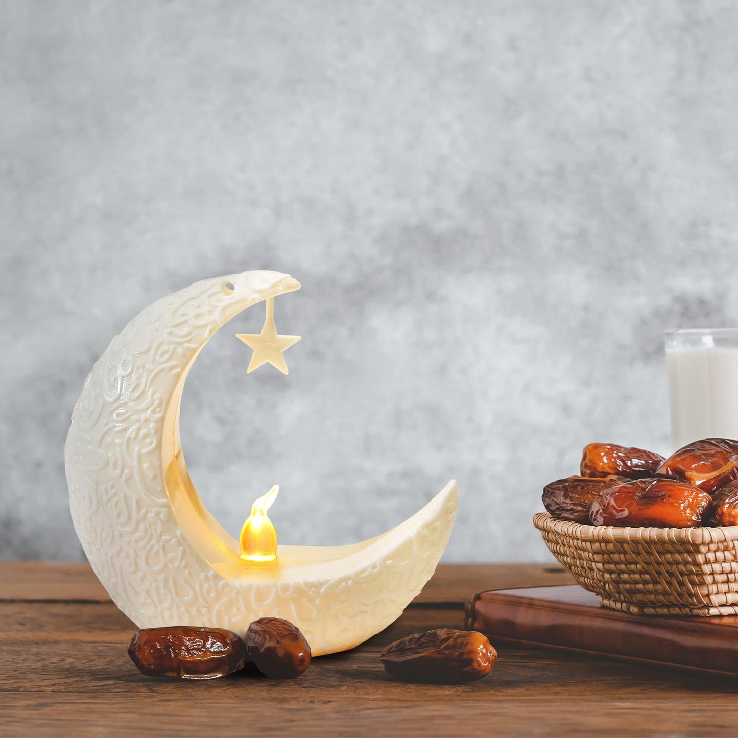 Glodecart 2PCS Mini Ramadan Moon Light for Ramadan Decorations, White Mini Moon Star Light Eid Lamp for Ramadan Table Decoration Ramadan Gift Home Decor, Eid Ramadan Candle Lights Nightstand Decor