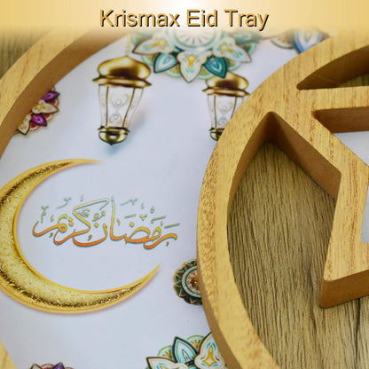 Krismax Ramadan Decorations for Home 2025 Ramadan Tray Eid Tray Ramadan Kareen Moon Star Tray Home Decor Ramadan Serving Tray for Party Decoration Food Tray Snack Cookie Serve Plate