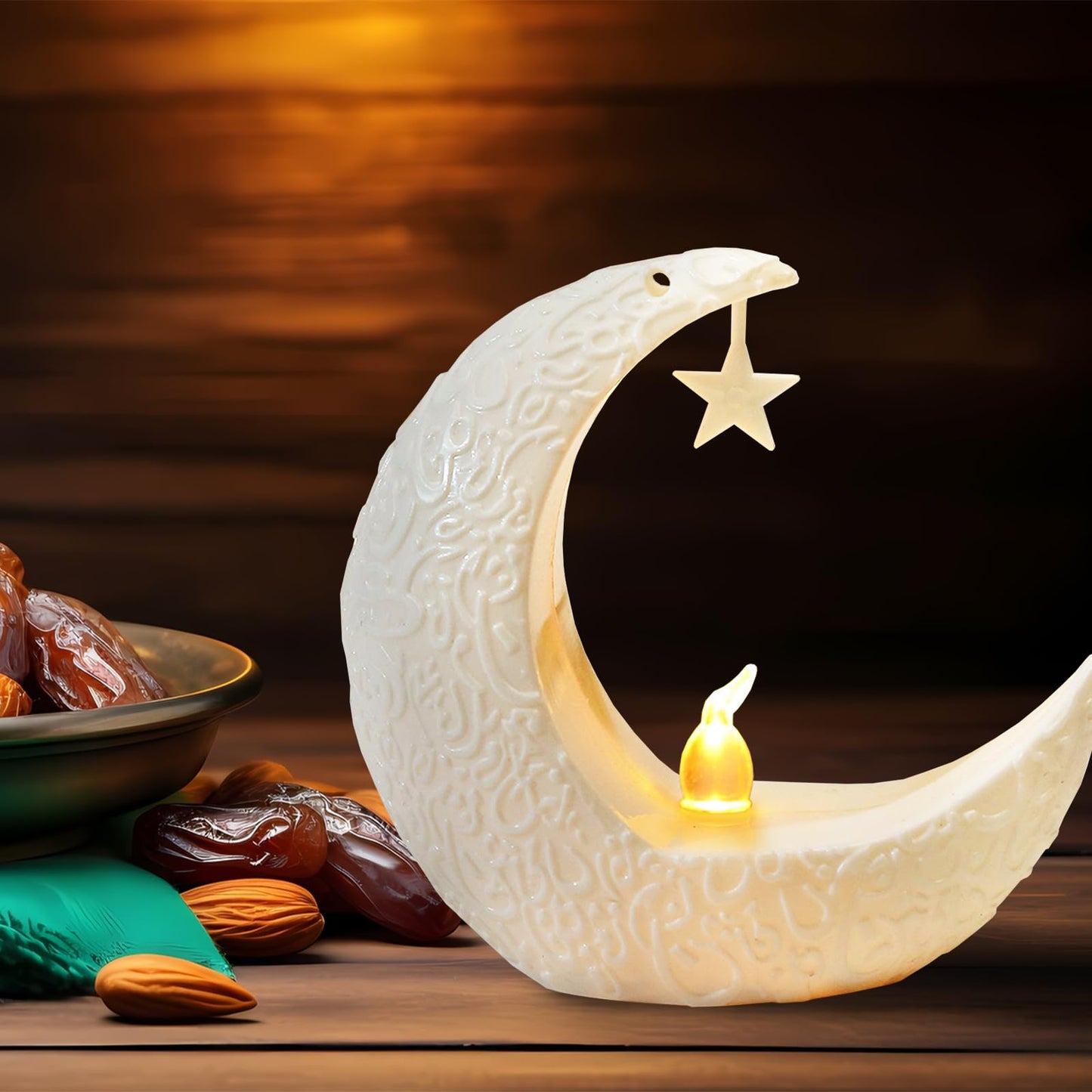 Glodecart 2PCS Mini Ramadan Moon Light for Ramadan Decorations, White Mini Moon Star Light Eid Lamp for Ramadan Table Decoration Ramadan Gift Home Decor, Eid Ramadan Candle Lights Nightstand Decor