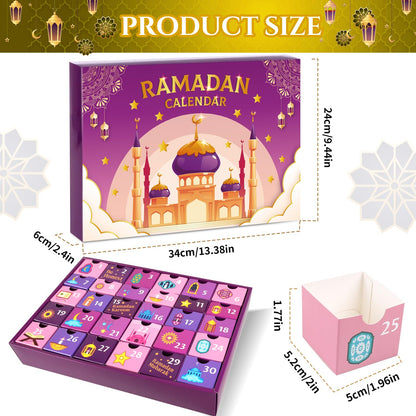 MOVINPE Ramdan Calendar with Drawers 2025 Ramadan Gifts for Kids, 30 Pre-Assembled Empty Boxes Eid Mubarak Coutdown Calendar Fillable Islamic Art Gift Box, Ramadan Party Supplies Purple