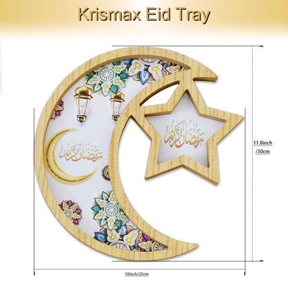 Krismax Ramadan Decorations for Home 2025 Ramadan Tray Eid Tray Ramadan Kareen Moon Star Tray Home Decor Ramadan Serving Tray for Party Decoration Food Tray Snack Cookie Serve Plate