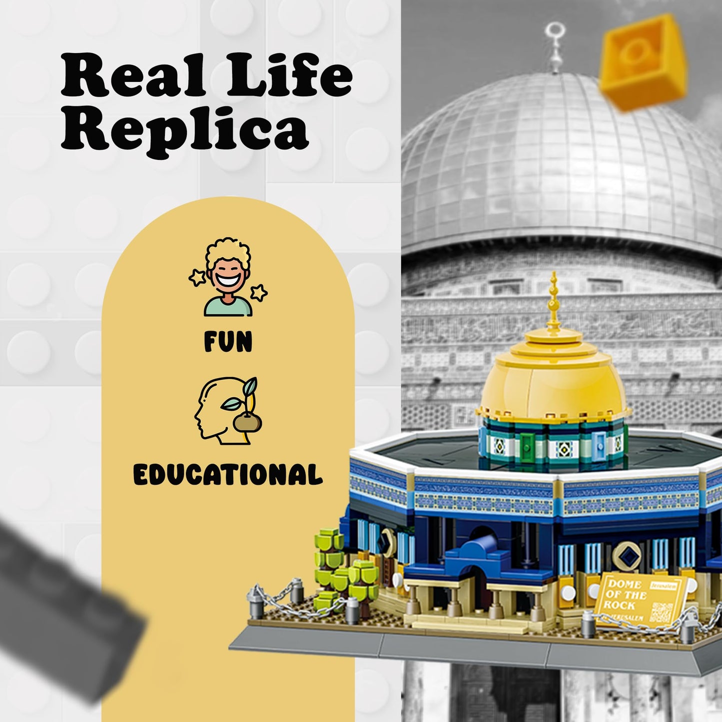 Alif and Friends Dome of The Rock Building Blocks Set - 900+ Pcs Islamic Toys for Kids - Aqsa Muslim Eid Gifts for Kids