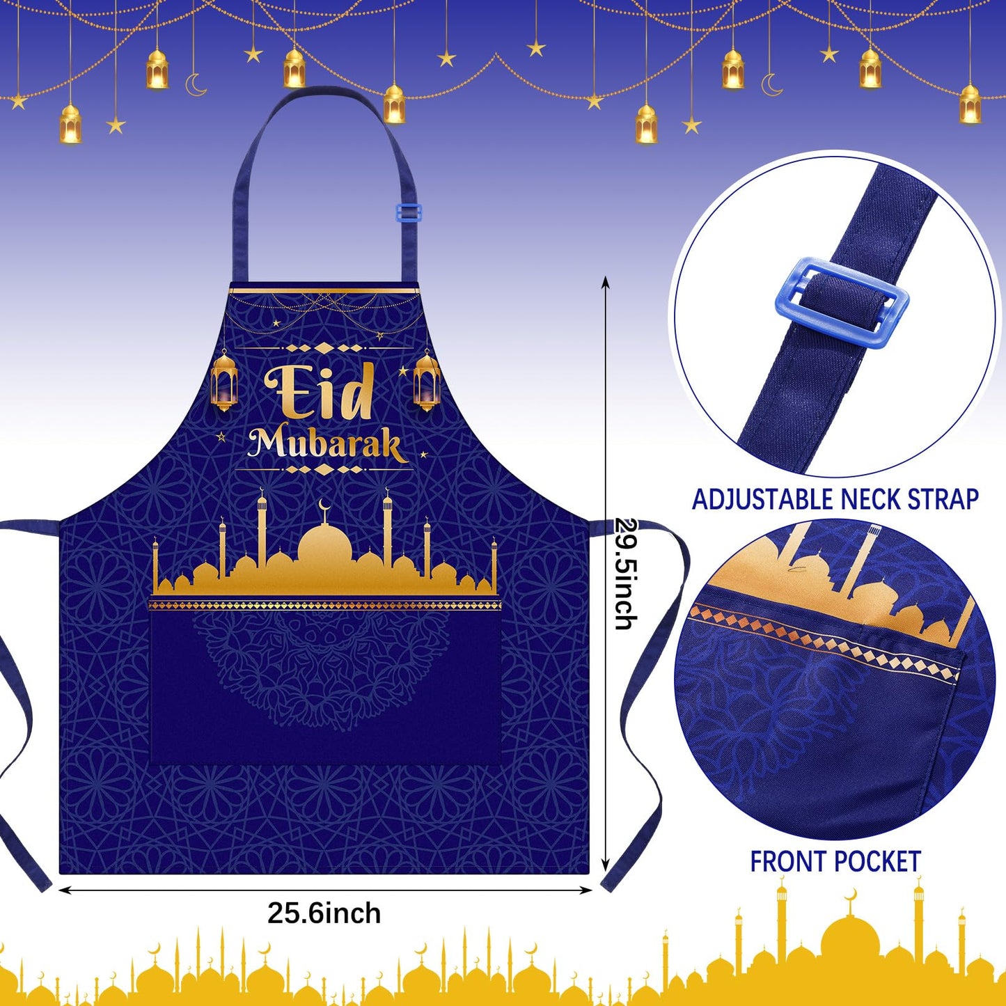 Bunnycool 5 Pcs Ramadan Hostess Kitchen Gift Eid Mubarak Apron Pot Holder Oven Mitts Dish Towels Set Ramadan Mubarak Kitchen Towels Cooking Gift Accessories for Women Men