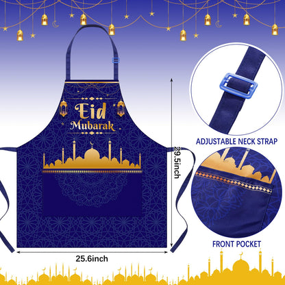 Bunnycool 5 Pcs Ramadan Hostess Kitchen Gift Eid Mubarak Apron Pot Holder Oven Mitts Dish Towels Set Ramadan Mubarak Kitchen Towels Cooking Gift Accessories for Women Men