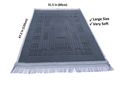 Prayer Rug Muslim Mat Islamic - Thick Large Grey Padded Sajadah for Kids Men Women with Islam Prayer Beads for Eid Travel Ramadan, Soft Luxury Great for Knees and Forehead