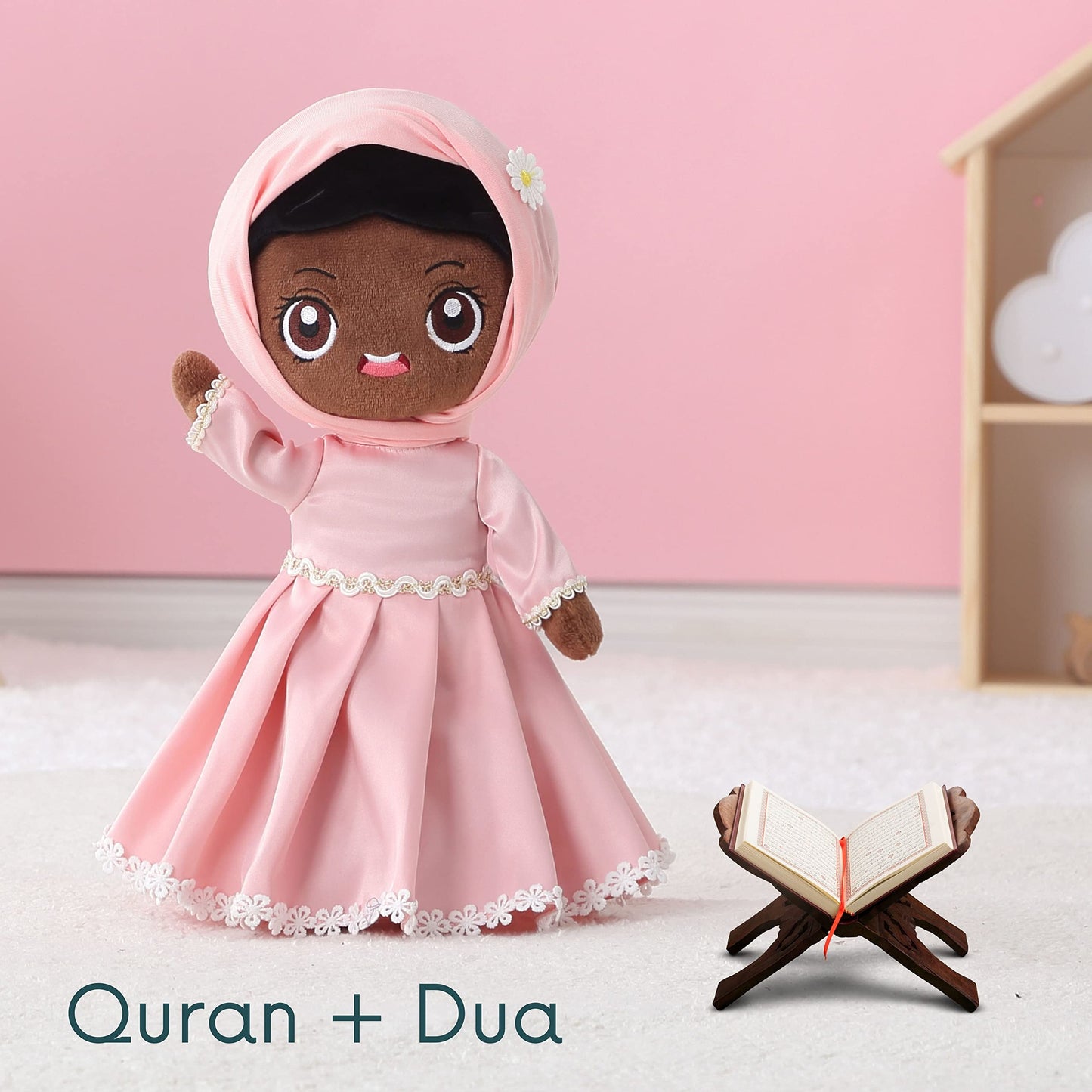 Mommy Yasmin - Soothe & Talking Hijab Doll | Surah & Dua | Birthday Gift | Interactive + Sensory + Relaxing | Remote | for Baby + Toddlers + Kids(Smiling Eyes)-Brown