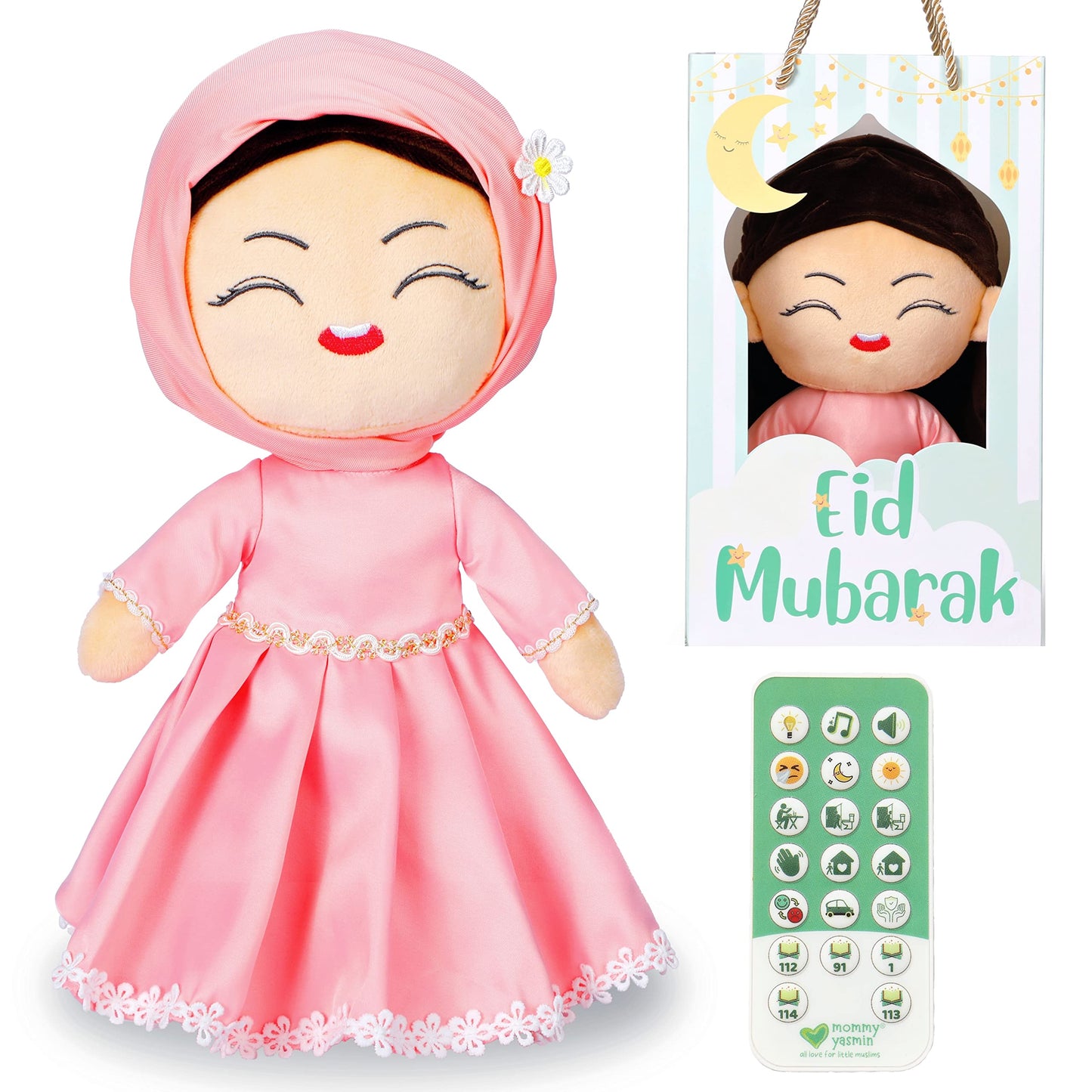 Mommy Yasmin - Soothe & Talking Hijab Doll | Surah & Dua | Birthday Gift | Interactive + Sensory + Relaxing | Remote | for Baby + Toddlers + Kids