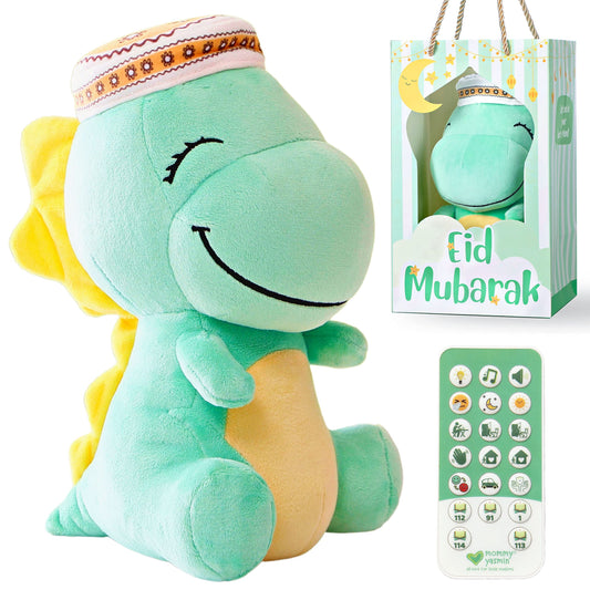 Mommy Yasmin - Soothe & Talking Kufi Dinosaur | Muslim & Islamic Toy | Eid Gift | Quran & Dua | Interactive + Relaxing | Remote | for Baby + Toddlers + Kids