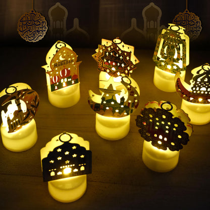 Frelisiy 8PCS Mini Ramadan Mubarak Candle Lanterns, Mosque Moon Star Eid Mubarak Battery Operated LED Flameless Lights Ramadan Decorations for Home Table, Kitchen Indoor Party Decor Kids Gifts