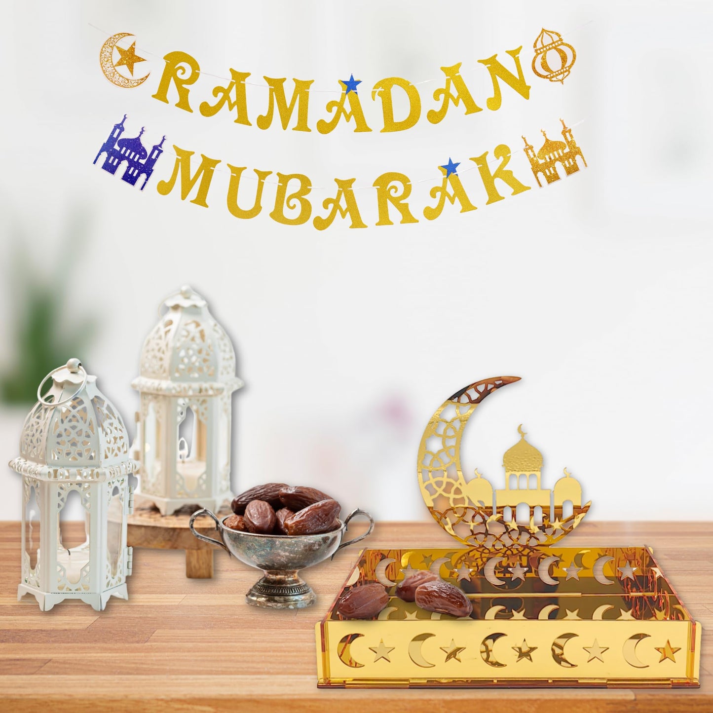 ANOTION Ramadan Decorations for Home 2025 - Ramadan Serving Tray, Ramadan Table Decor, Islamic Ramadan Decor, Ramadan Gifts, Ramadan Mubarak Sign & Ramadan Table Décor, 1 pack