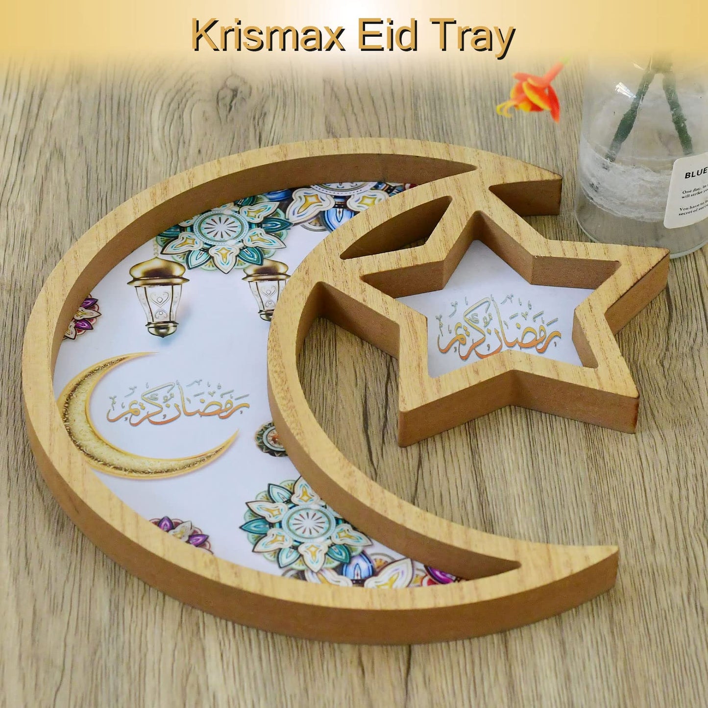 Krismax Ramadan Decorations for Home 2025 Ramadan Tray Eid Tray Ramadan Kareen Moon Star Tray Home Decor Ramadan Serving Tray for Party Decoration Food Tray Snack Cookie Serve Plate