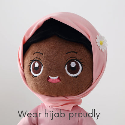 Mommy Yasmin - Soothe & Talking Hijab Doll | Surah & Dua | Birthday Gift | Interactive + Sensory + Relaxing | Remote | for Baby + Toddlers + Kids(Smiling Eyes)-Brown