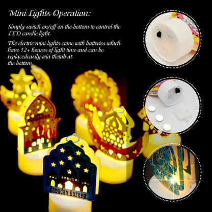 Frelisiy 8PCS Mini Ramadan Mubarak Candle Lanterns, Mosque Moon Star Eid Mubarak Battery Operated LED Flameless Lights Ramadan Decorations for Home Table, Kitchen Indoor Party Decor Kids Gifts