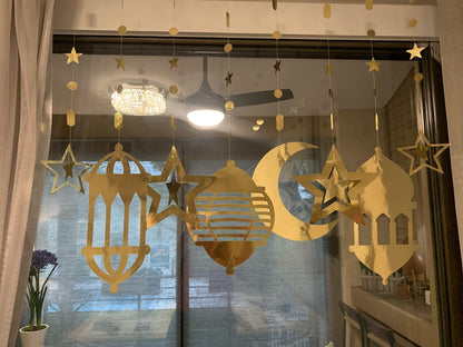 Cheerland Star Moon Lantern Ramadan Garland Kit Eid Streamer Decoration for Home Shining Ramadan Mubarak Party Decor Hanging Lesser Bairam Islam Holiday Celestial Banner Pack of 16