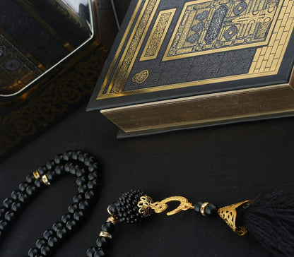 Prien Muslim Gifts for Eid, Gilt Covered Gift Box, Silvered Quran Gifts for Ramadan Mosque, Pearl Prayer Beads, Islamic Portable Boxes Women, Mawlid Gift Set for Birthday, Umrah (Black)