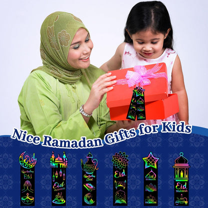 AUGSUN 96Pcs Ramadan Crafts for Kids, Magic Rainbow Scratch Art Eid Bookmarks for Kids Ramadan Gifts Eid Activities for Kids Ramadan Arts and Crafts Eid Party Favors Hanging Ornaments