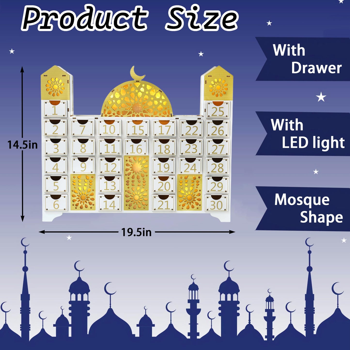 Ramadan Wooden Countdown Calendar Mosque Advent Calendar Ramadan Decor Ramadan Gifts Eid Deroc Ramadan Decorations