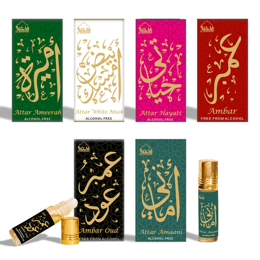 Dukhni Luxury Attar Oil Set Arabian unisex perfume oils | 6 assorted scents x 6ml | Arabic oud fragrance oil | Alcohol free, Vegan | Ramadan & Eid Islamic Gifts