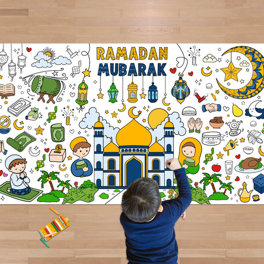 OHOME Ramadan Giant Coloring Poster/Tablecloth-Ramadan Decorations - Jumbo Coloring Banner Kids Crafts Activities Decor Party Decorations