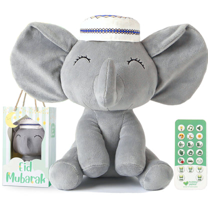 Mommy Yasmin - Soothe & Talking Kufi Elephant | Muslim & Islamic Toy | Eid Gift | Quran & Dua | Interactive+Relaxing | Remote | for Baby+Toddlers+Kids