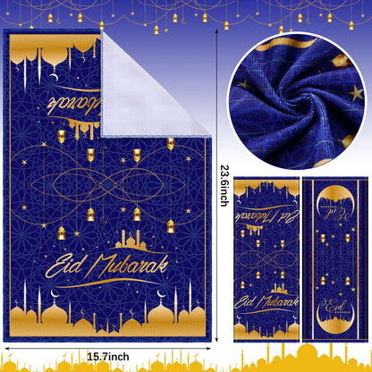 Bunnycool 5 Pcs Ramadan Hostess Kitchen Gift Eid Mubarak Apron Pot Holder Oven Mitts Dish Towels Set Ramadan Mubarak Kitchen Towels Cooking Gift Accessories for Women Men